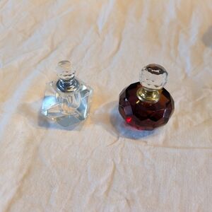 2/30$ Vintage Clear and Deep Red Faceted Glass Vanity/ Perfumes Bottles